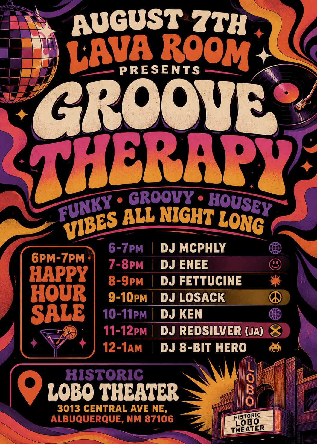 Groove Therapy at the Lobo Theater: A Lava Room DJ Night (Friday, August 7) at Historic Lobo Theater, Albuquerque